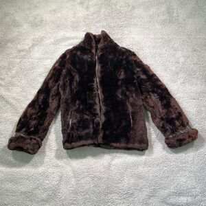 Vintage The Marston Company Faux Fur Coat Women's jacket Brown Red Small
